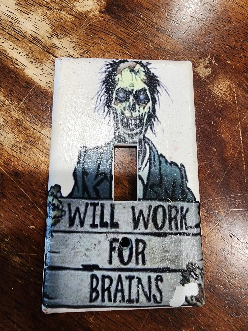 Will Work For Brains Zombie Single Toggle Light Switch Cover - White & Green